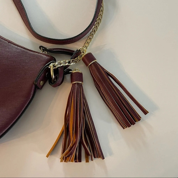 Wine color chain strap tassel bag burgundy red Bin8 - Picture 13 of 13